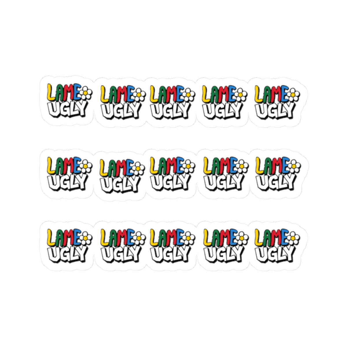 'Lame Ugly' Kiss-Cut Sticker Sheet — Colorful Retro Humor Sticker Pack for Laptops, Water Bottles & Journals