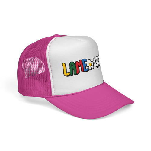 Trucker Cap — "LAME • UGLY" Colorful Daisy Retro Patch