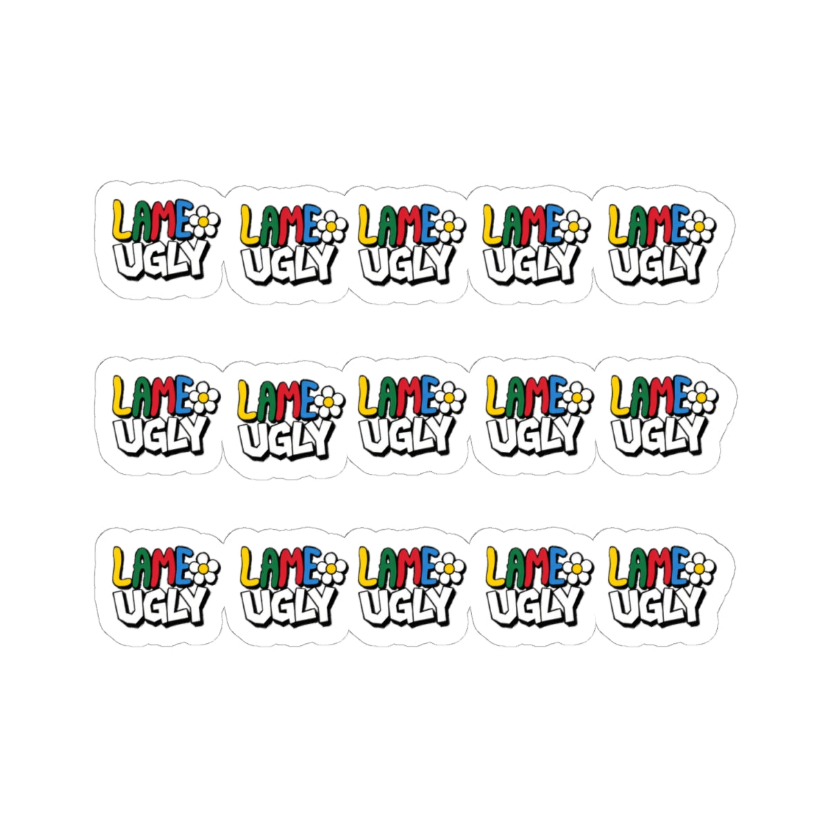 'Lame Ugly' Kiss-Cut Sticker Sheet — Colorful Retro Humor Sticker Pack for Laptops, Water Bottles & Journals