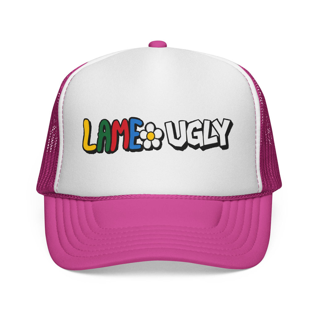 Trucker Cap — "LAME • UGLY" Colorful Daisy Retro Patch